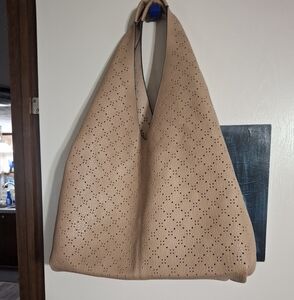 Chic Perforated Beige Hobo Bag